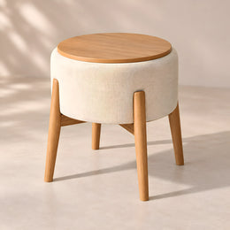 Torromila Beige Wood Top Ottoman