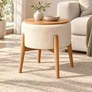 Torromila Beige Wood Top Ottoman