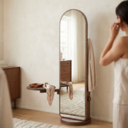 Pivot Arch Floor Mirror with Rotating Side Table