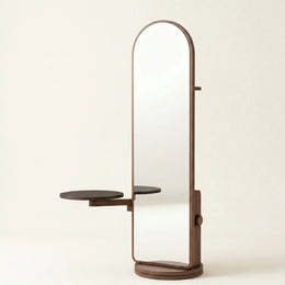 Pivot Arch Floor Mirror with Rotating Side Table