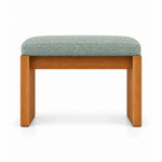 Addelino Wooden Frame Pedicure Footrest, its sage mist green fabric top set above a broad wooden apron with a warm wood base.