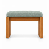 Addelino Wooden Frame Pedicure Footrest, its sage mist green fabric top set above a broad wooden apron with a warm wood base.