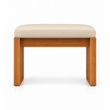 Addelino Wooden Frame Pedicure Footrest pairs a cream beige leather top with a broad wooden apron and a warm wood base.