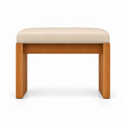 Addelino Wooden Frame Pedicure Footrest pairs a cream beige leather top with a broad wooden apron and a warm wood base.