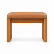 Addelino Wooden Frame Pedicure Footrest: caramel tan leather cushioning, a broad wooden apron and panel-style wooden legs.