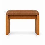 Addelino Wooden Frame Pedicure Footrest in tan brown leather, with panel-style wooden legs and a broad wooden apron.