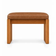 Addelino Wooden Frame Pedicure Footrest in tan brown leather, with panel-style wooden legs and a broad wooden apron.