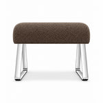 Mocha taupe fabric on the Anoltina Pedicure Footrest, above polished metal end frames with angled sled-style supports.