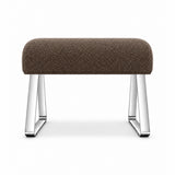 Mocha taupe fabric on the Anoltina Pedicure Footrest, above polished metal end frames with angled sled-style supports.