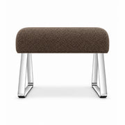 Mocha taupe fabric on the Anoltina Pedicure Footrest, above polished metal end frames with angled sled-style supports.