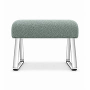 Anoltina Pedicure Footrest combines sage mist green fabric padding with an unobstructed underside and polished metal legs.