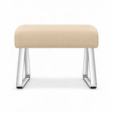 Cream beige leather cushioning on the Anoltina Pedicure Footrest, with an unobstructed underside plus polished metal legs.