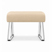 Cream beige leather cushioning on the Anoltina Pedicure Footrest, with an unobstructed underside plus polished metal legs.