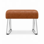 Anoltina Pedicure Footrest displays a tan brown leather finish, polished metal legs and angled sled-style supports.