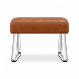 Anoltina Pedicure Footrest displays a tan brown leather finish, polished metal legs and angled sled-style supports.