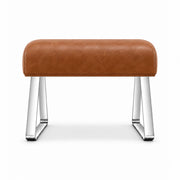 Anoltina Pedicure Footrest displays a tan brown leather finish, polished metal legs and angled sled-style supports.