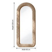Aura Arched Full-Length Mirror size guide lists 80 cm wide and 200 cm high to help plan fit in the bedroom and placement.