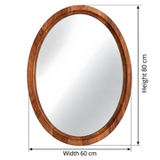 Aurelia Oval Wall Mirror size guide lists 60 cm wide and 80 cm high to help plan fit in the home interior and placement.