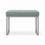 Bencivola Pedicure Footrest displays a sage mist green fabric finish, a slim metal frame and stitched cushion edges.