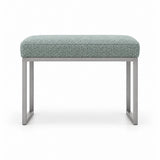 Bencivola Pedicure Footrest displays a sage mist green fabric finish, a slim metal frame and stitched cushion edges.