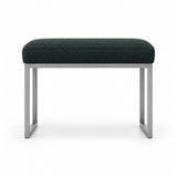 Dark green fabric cushioning on the Bencivola Pedicure Footrest, with a slim metal frame plus rectangular metal end supports.