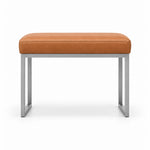 Bencivola Pedicure Footrest, its caramel tan leather top set above rectangular metal end supports with a slim metal frame.