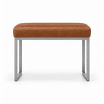 Bencivola Pedicure Footrest upholstered in tan brown leather, with stitched cushion edges and rectangular metal end supports.