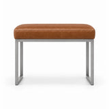 Bencivola Pedicure Footrest upholstered in tan brown leather, with stitched cushion edges and rectangular metal end supports.