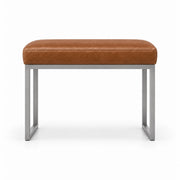 Bencivola Pedicure Footrest upholstered in tan brown leather, with stitched cushion edges and rectangular metal end supports.