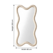 CloudCurve Bouclé Full-Length Floor Mirror dimension guide showing 80 cm wide and 200 cm high for bedroom layout planning.