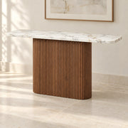 Concolira Marble Console Table product photo showing veined top and fluted pedestal base in a clean studio setting.