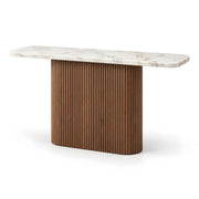 Alternate view of Concolira Marble Console Table, showing veined top and fluted pedestal base in a balanced home interior.