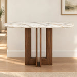 Elsigmita Marble Console Table product photo showing oval top and intersecting panel base in a clean studio setting.