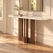 Close-up of Elsigmita Marble Console Table, highlighting marble Top with Engineered Wood for a modern entryway interior.