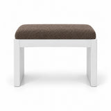 Harteslo Pedicure Footrest pairs a mocha taupe fabric top with a slim white front rail and straight white end supports.