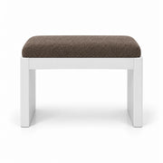 Harteslo Pedicure Footrest pairs a mocha taupe fabric top with a slim white front rail and straight white end supports.