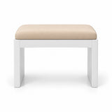 Harteslo Pedicure Footrest with cream beige leather upholstery and straight white end supports, shown against white.