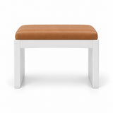 Harteslo Pedicure Footrest has a caramel tan leather cushion over a white panel base, with straight white end supports.