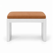 Harteslo Pedicure Footrest has a caramel tan leather cushion over a white panel base, with straight white end supports.