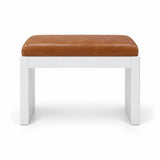 Harteslo Pedicure Footrest with a tan brown leather top, a slim white front rail and a white panel base on a white backdrop.