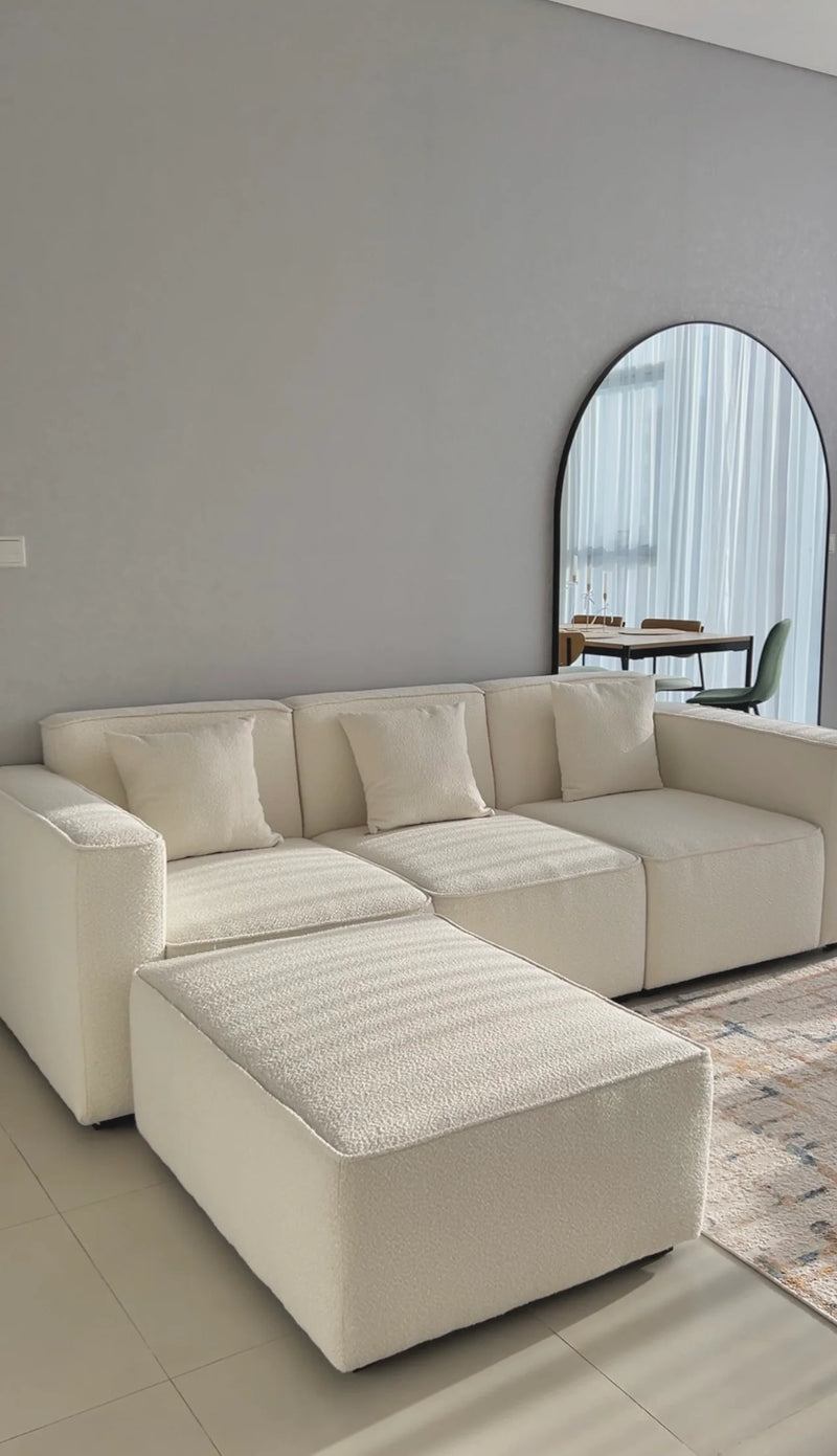 Aysun Off White Boucle Modular Sofa with Ottoman
