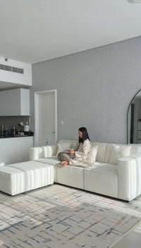 Aysun Off White Boucle Modular Sofa with Ottoman