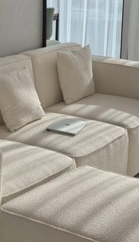 Aysun Off White Boucle Modular Sofa with Ottoman