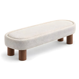 Alternate view of Icory Cream Upholstered Bench, showing rounded upholstered outline to show the product's overall form.