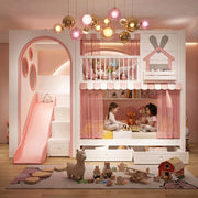 Princess Kids's Bunk Bed with Slide & Storage Drawers