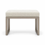 Ivory white fabric cushioning on the Lupendri Pedicure Footrest, with open sled-style legs plus a taupe metal frame.
