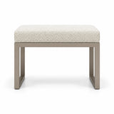 Ivory white fabric cushioning on the Lupendri Pedicure Footrest, with open sled-style legs plus a taupe metal frame.