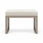 Ivory white fabric cushioning on the Lupendri Pedicure Footrest, with open sled-style legs plus a taupe metal frame.