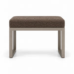 Lupendri Pedicure Footrest, its mocha taupe fabric top set above a taupe metal frame with square-profile metal supports.