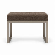 Lupendri Pedicure Footrest, its mocha taupe fabric top set above a taupe metal frame with square-profile metal supports.